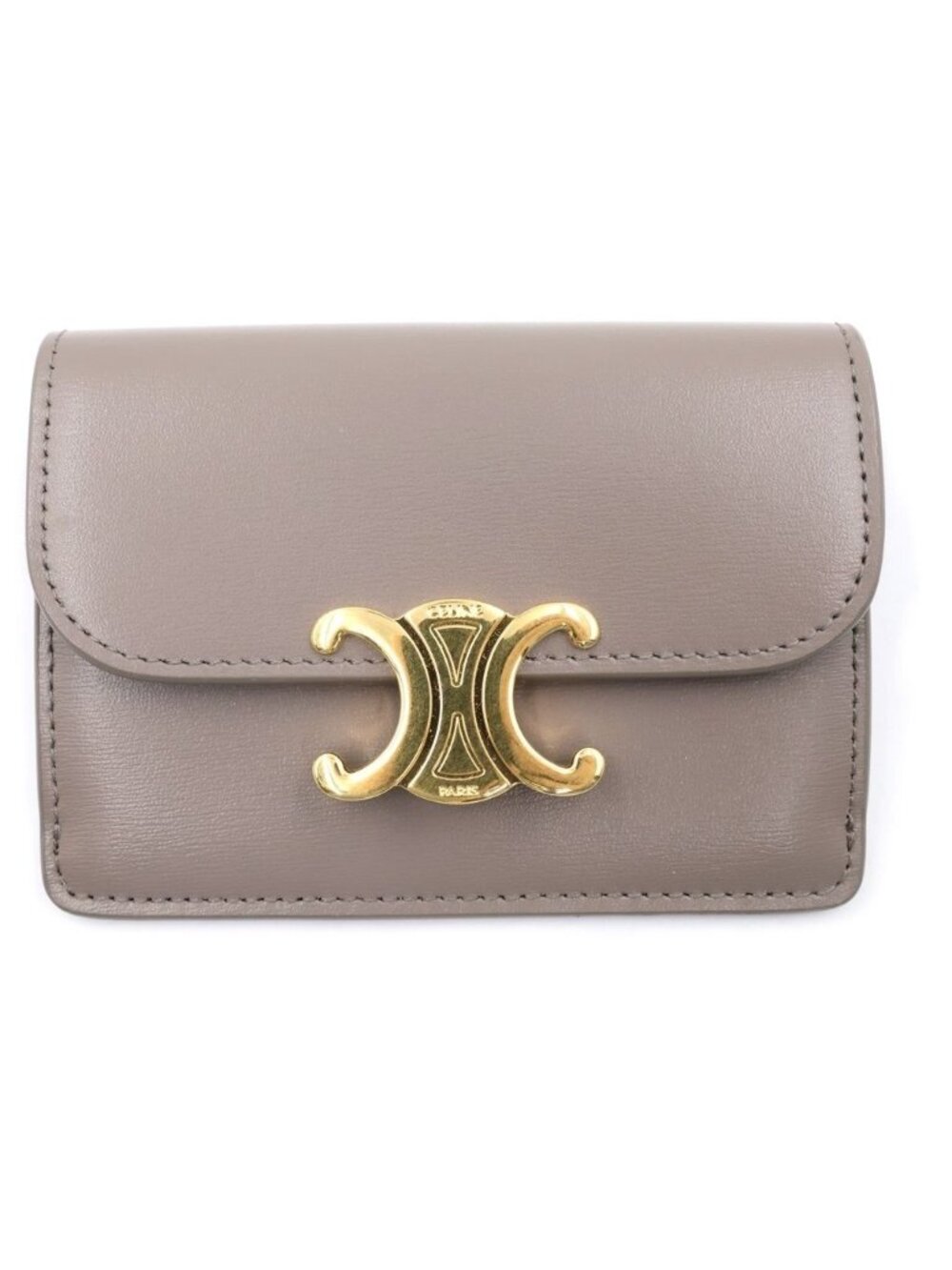 Celine Triomphe Card Case Business Charcoal Gray Leather